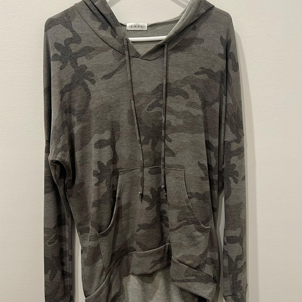 Camo lightweight long sleeve with hood, size small
